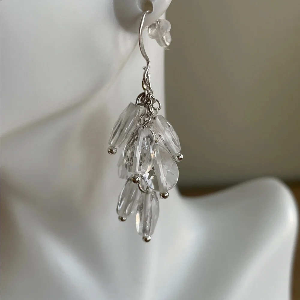 HAND CRAFTED CLEAR CRYSTAL TEARDROP CLUSTER DANGLE EARRINGS